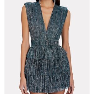 Sabina Musayev Blue Skylar Metallic Tiered Mini Dress